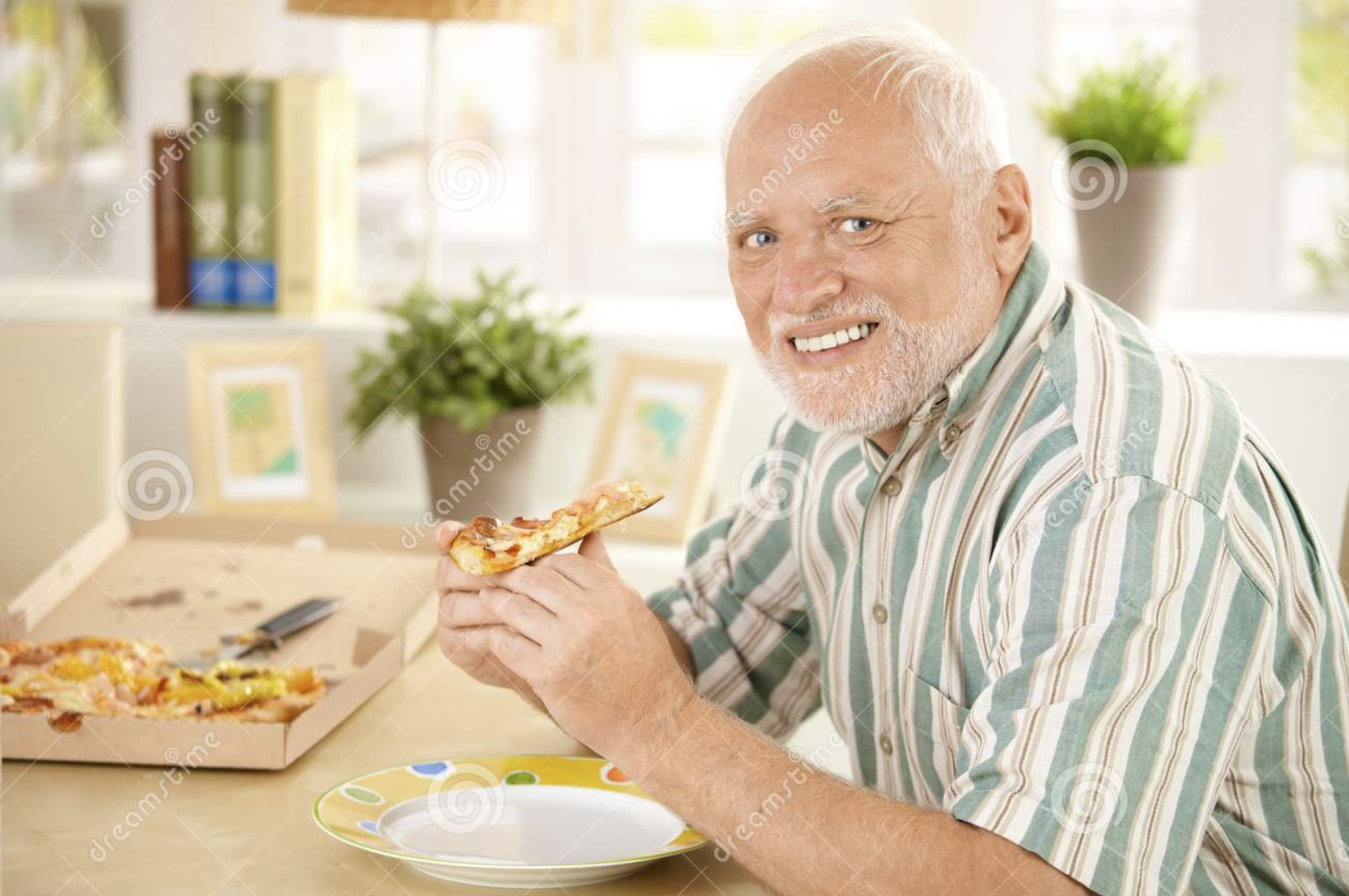 hide the pain harold meme cutting pizza